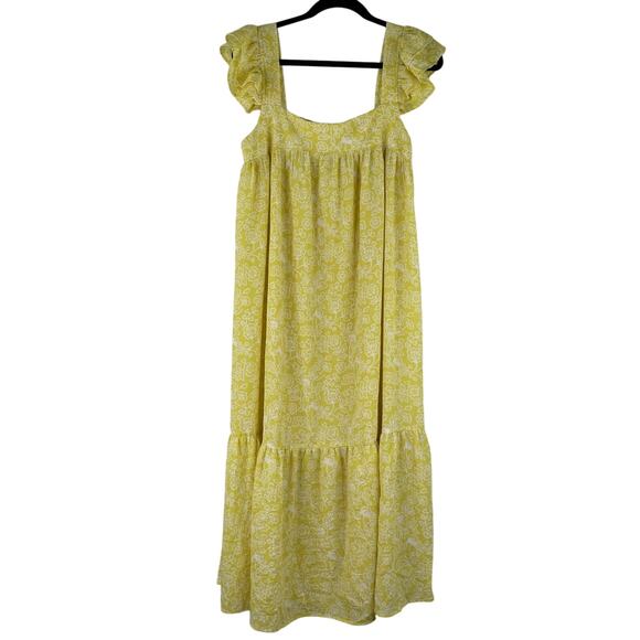 By the River Kaylee Flutter Sleeve Floral Midi Dress Yellow Size Large textured - Picture 1 of 15